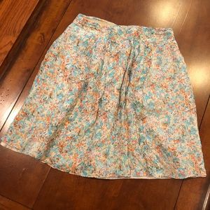 J. Crew watercolor multicolor silk career skirt